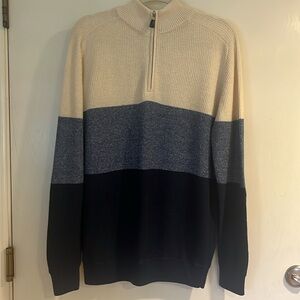 Peter Millar 1/4 Zip Colorblock Golf Sweater Men's Medium Cream Blue Wool